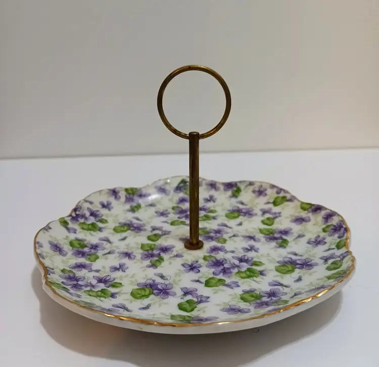 Lefton China Violet Chintz Tidbit Tray