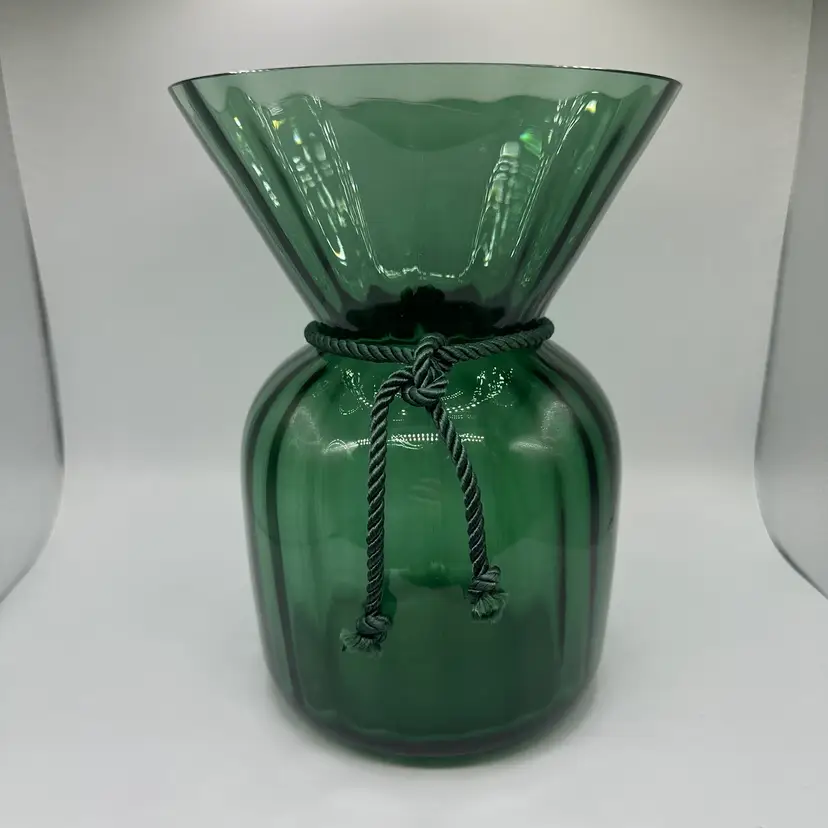 Pilgrim Glass Sack Vase Teal Green With Original Cord 7.75" Tall