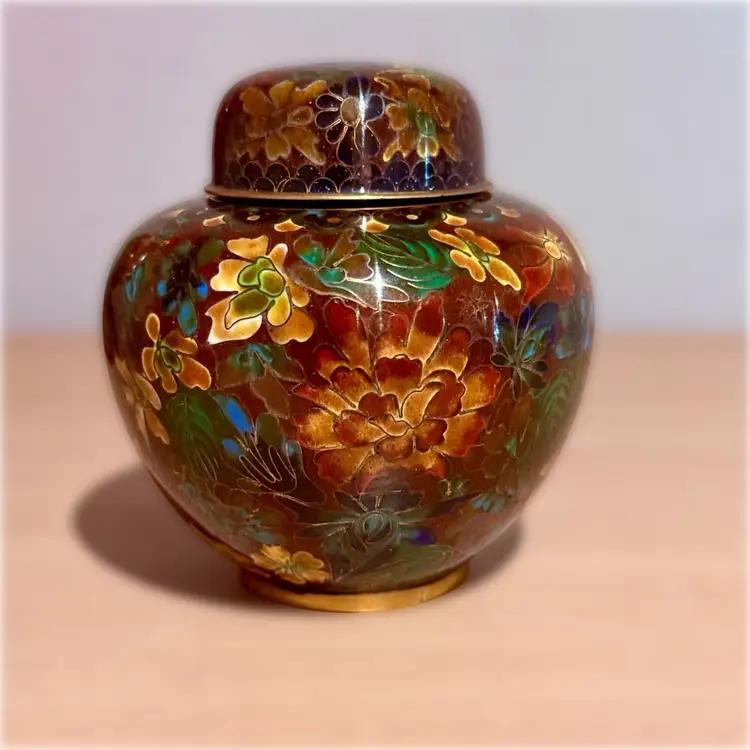 Vintage Chinese Cloisonne Floral Enamel Ginger Jar