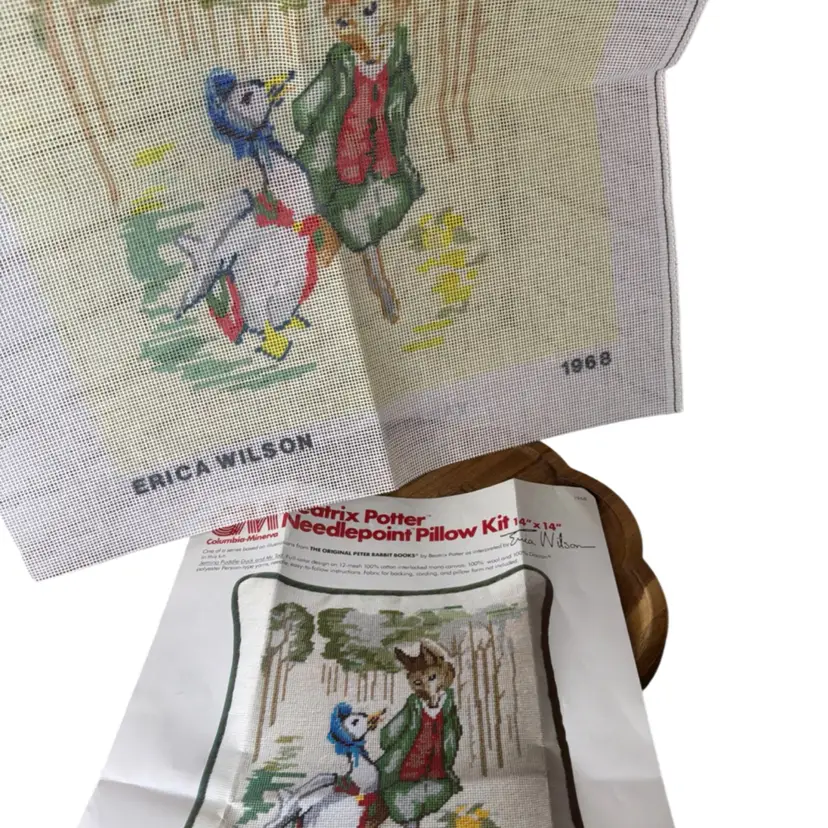 Erica Wilson Jemina Puddle-Duck And Mr. Tod Needlepoint Pillow Cover Kit Metro Museum of Art Opened Year 1968