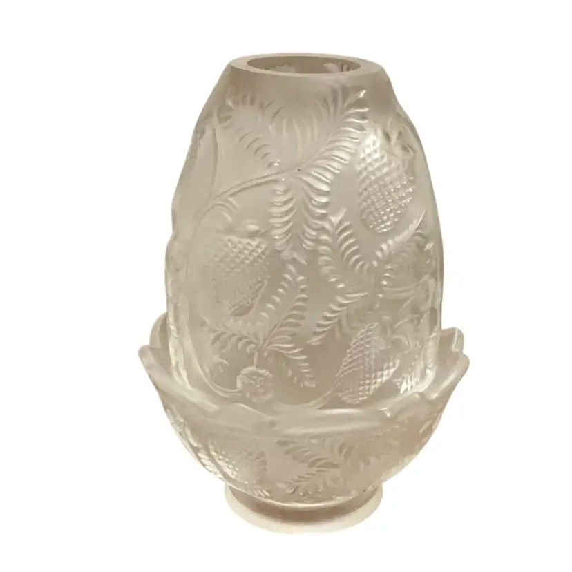 Fenton 2-piece 2010 Clear Glass Inverted Strawberry Design Fairy Light 5” X 3 1/2”