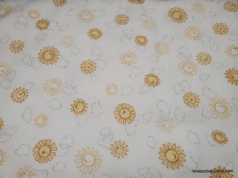 Sunshine on White Flannel Fabric Remnant - 100% Cotton - Choose Size - Soft Craft & Quilting Fabric