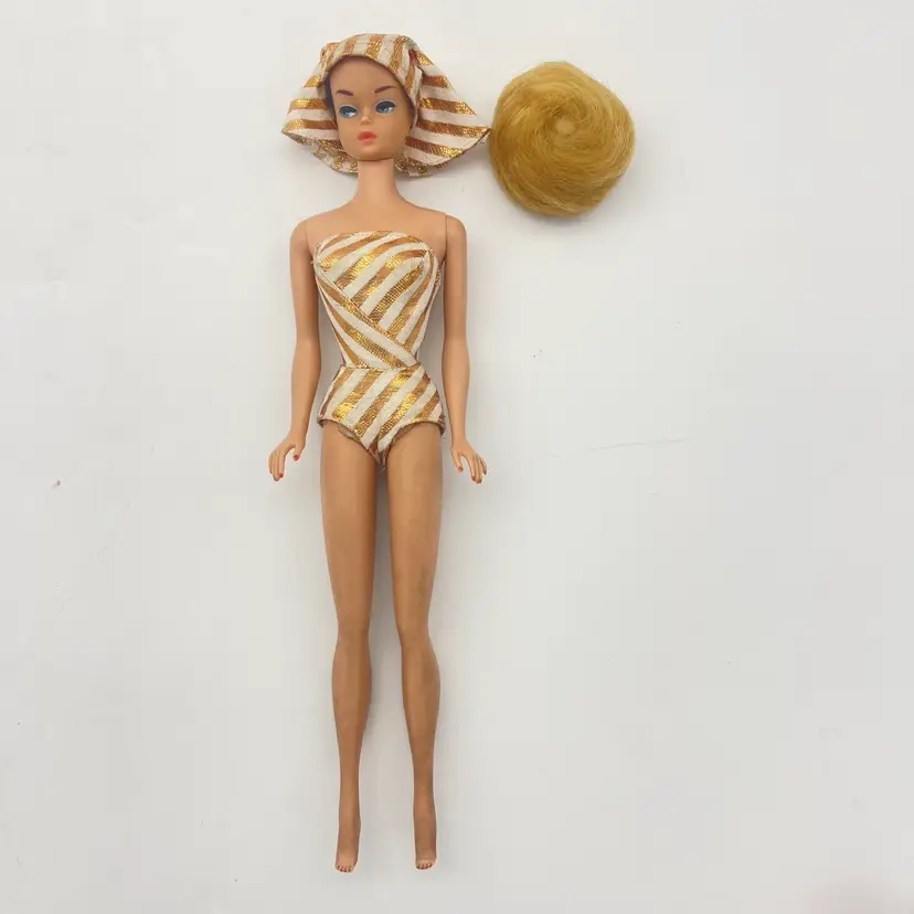 Vintage Mattel Fashion Queen Barbie Doll Original Swimsuit Turban + 1 Wig