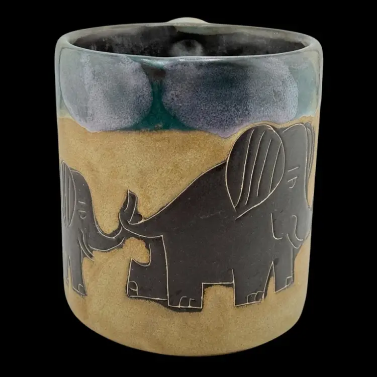 Signed Mara Mug Elephant Design Large Heavy Mexico 4 1/4 X 5 1/2"