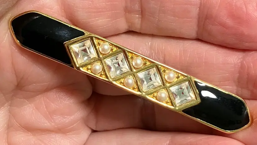 VTG Monet Black Bar Brooch Pin