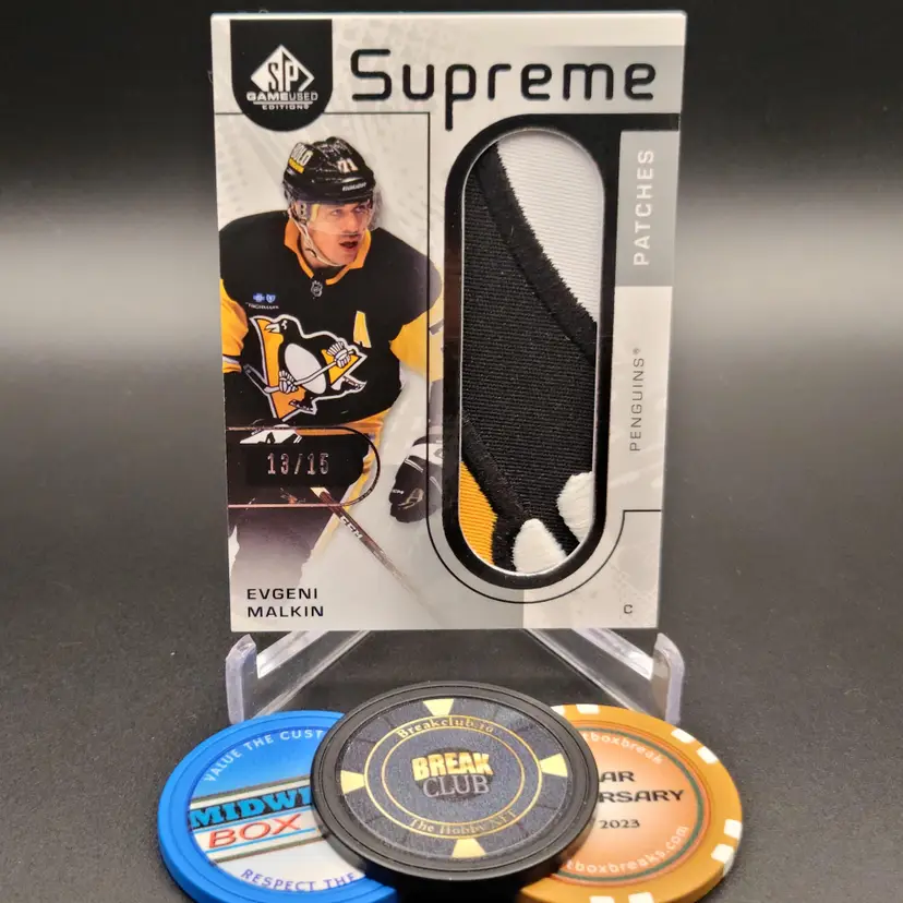 Evgeni Malkin 2022-23 Upper Deck SP Game Used Hockey Supreme Patches Insert Numbered 13/15 - Card #SP-EM - Pittsburgh Penguins
