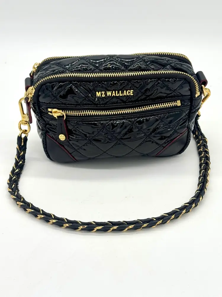 Handbag Designer MZ WALLACE Black Patent Leather
Micro Quilted Sling Crossbody 8”W