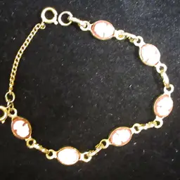 Vintage Mini Faux Cameo and Gold Tone Metal Bracelet - 6.5 Inches (+2), Spring Clasp