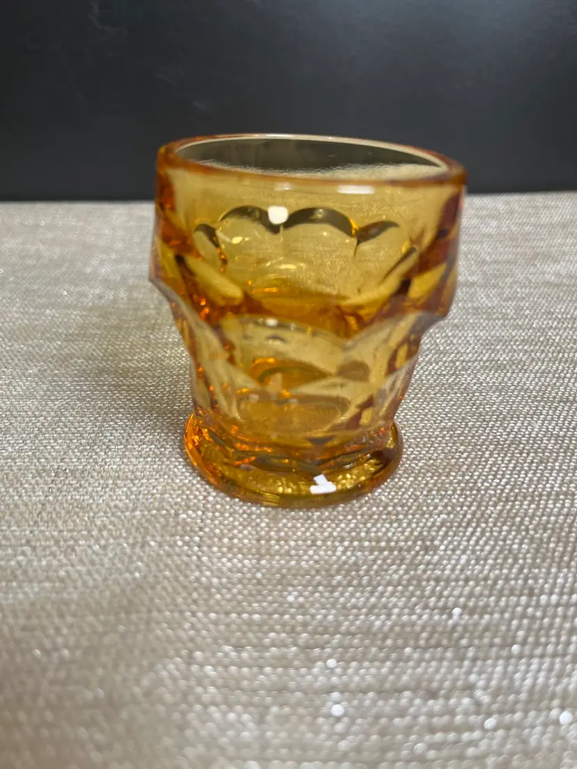 Anchor Hocking Georgian Honey Comb Design Amber Glass 2" High Tooth Pick Holder