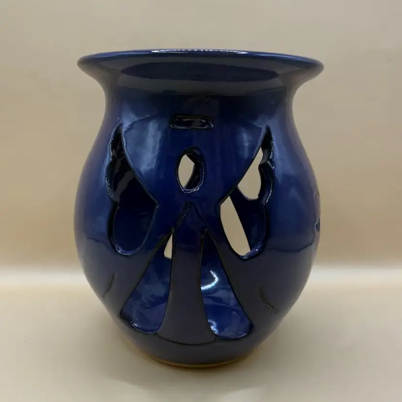 North Cole Pottery Signed Dated Blue Glazed Angel Luminary 4.5”