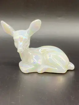Vintage Fenton Glass Pearly Sentiments Deer Laying Figurine Unpainted