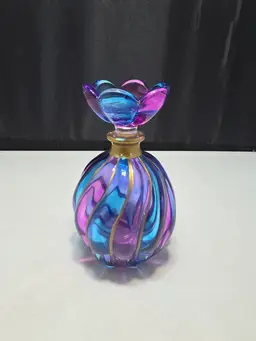 Italian Art Glass Perfume Bottle Illusions 24% Lead Purple Blue Swirl (AB)