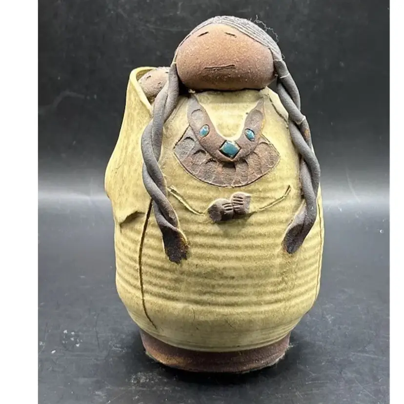VAL KNIGHT STUDIO POTTERY Native American INDIAN SQUAW & PAPOOSE FIGURINE EAGLE