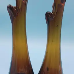 Pair Of Vintage Amber L.E. Smith Five Finger Swung Vases.
