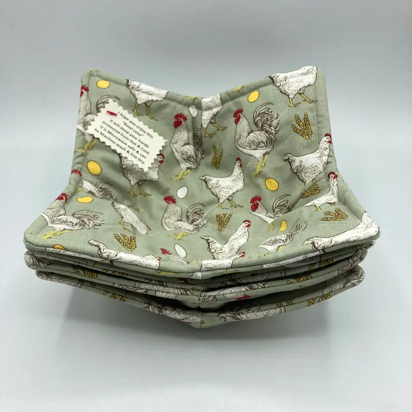 4 Set Handmade Country Chicken Bowl Cozy Hot/Cold Pads Microwave-Safe Cotton