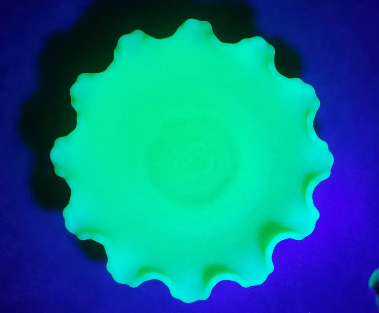 Vintage Fenton Lime Sherbet Satin Glass Bowl – Persian Medallion, Ruffled Rim