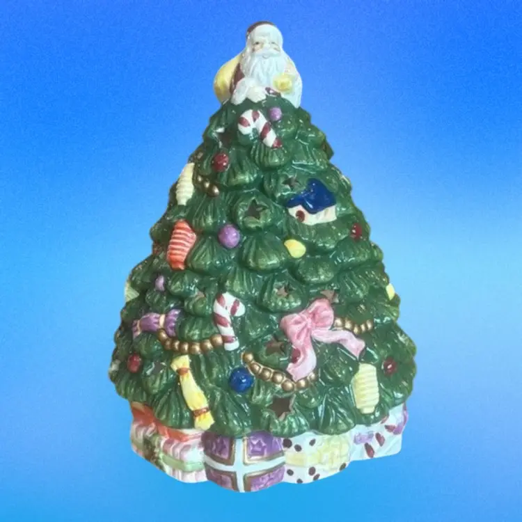 Vintage Spode Christmas Tree with Santa Claus on Top Tea Light Candle Holder Figurine, 6”