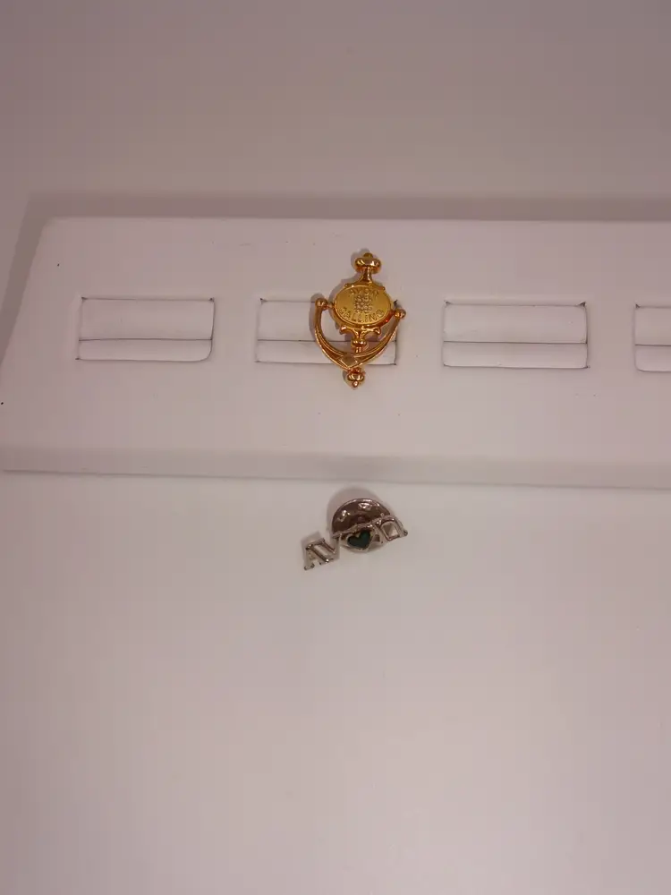 2 Vintage Avon Calling Brooches Gold Silver Tone Scarf Pins Heart Door Knocker