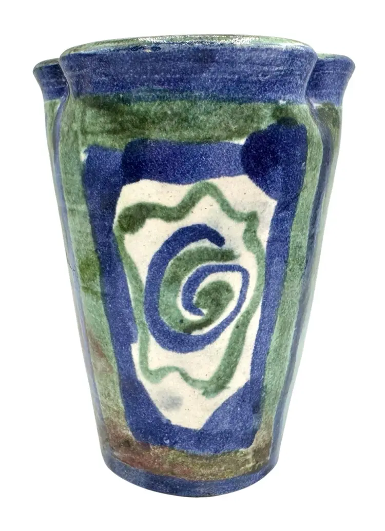 Signed Vintage Studio Art Pottery Vase Tumbler Vessel Blue Green White 4.75”