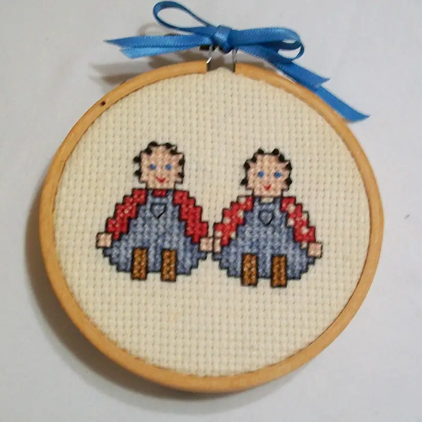 Vintage Cross Stitch Knotted Hair Rag Dolls Wood Embroidery Hoop Frame Magnetic Ornament