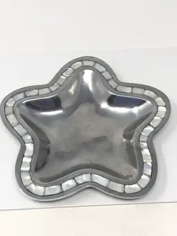 Star Shaped Silver Tone Dish with Inlaid Mother of Pearl Tiles