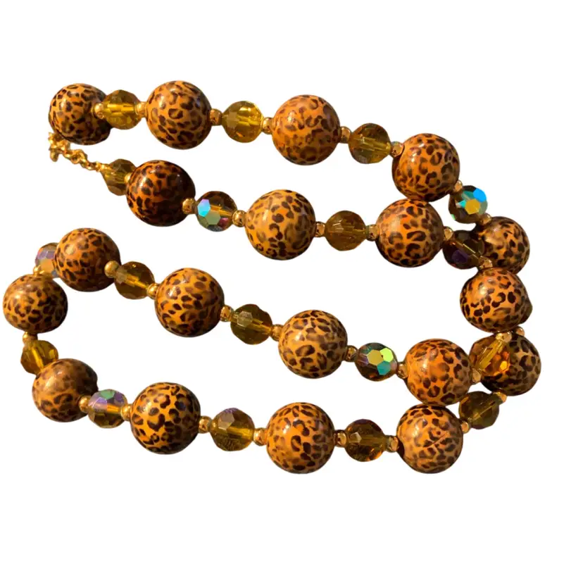 Vintage Joan Rivers Leopard Print Necklace With Crystals