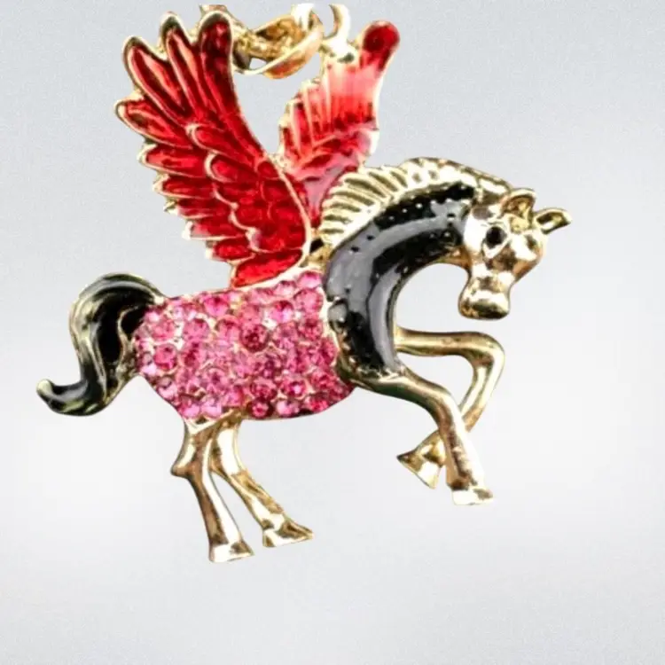 Betsey Johnson Winged Horse Pegasus
Hot Pink Crystal & Colorful Enamel
3D Gold Pendant Charm
& a 27" Gold Rope Chain Necklace