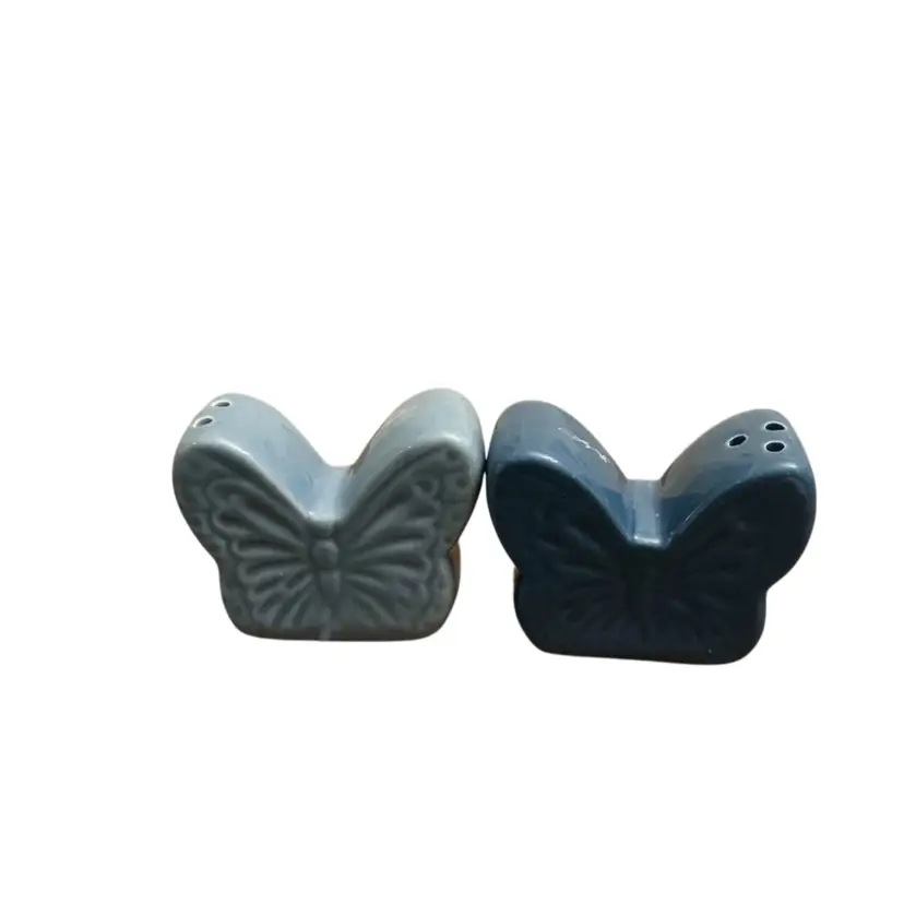 Blue Butterfly Salt And Pepper Shakers Signed Dolly 2 1/2” X 2”