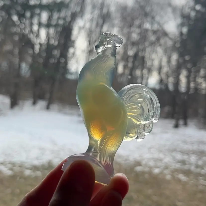 Sabino France Rooster Figurine, Opalescent Glass Rooster Miniature, Vintage Sabino Glass Rooster