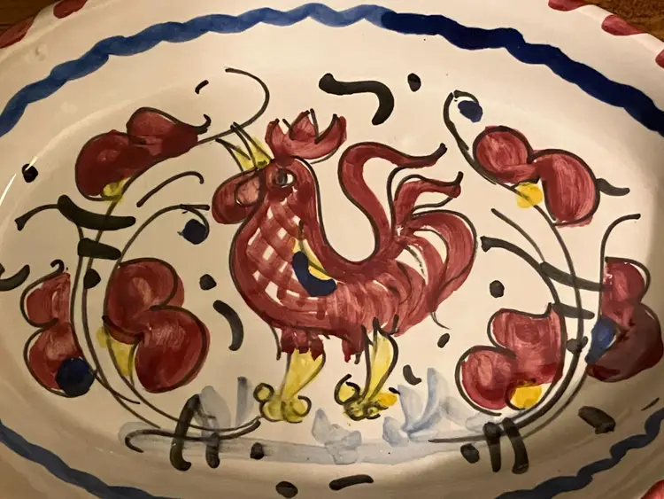 Italian Deruta Pottery Rooster trinket/soap dish A Mano