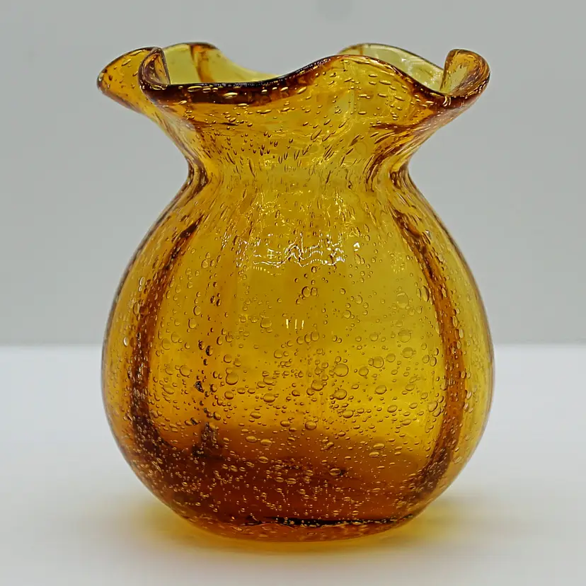 Hand Blown Amber Bubble Glass Vase