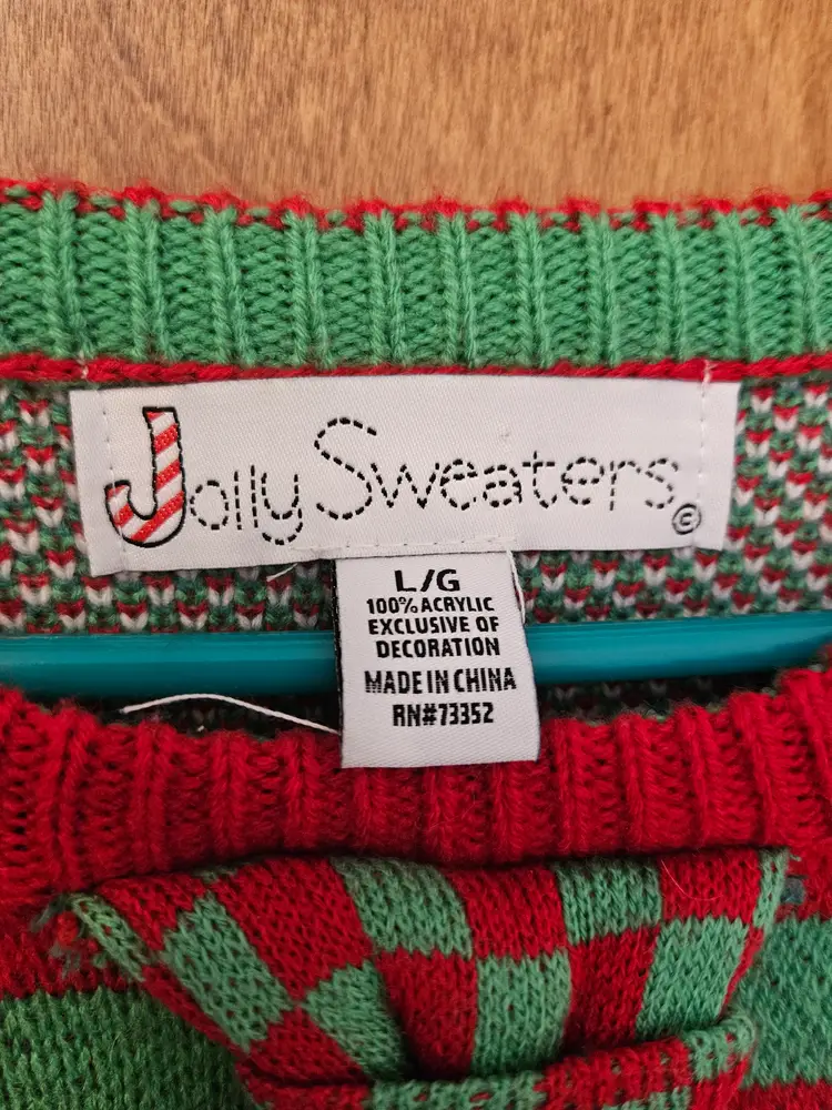 Ugly Christmas Sweater Striped w/Tie, Lg Jolly Sweaters
