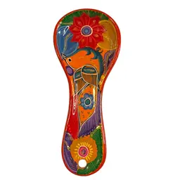 Mexican Spoin Rest Colorfully Hand painted 7 3/4 X 3”