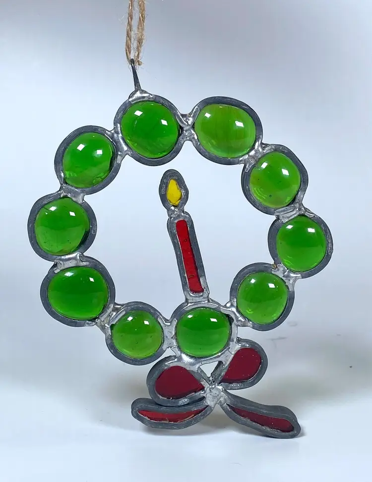 *VTG* Leaded Stained Bubble Glass Wreath/Suncatcher w/Centerpiece Candle