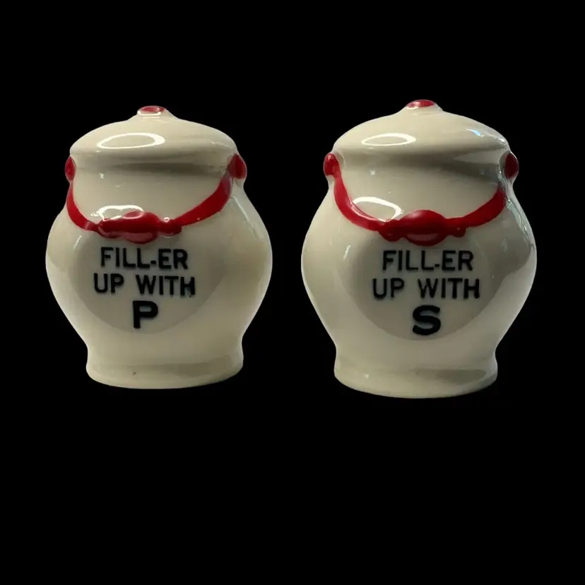 Vintage Filler Up Salt & Pepper Shakers PEK Ceramic Japan Jug Style