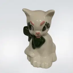 VTG Mid Century Modern Kitsch Long Eyelashes Bow Ceramic Cat Figurine