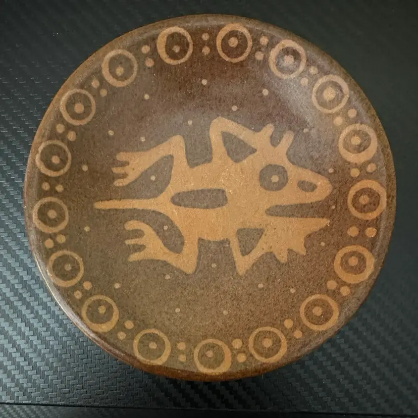 Glazed Clay Pottery 3 Footed Small Dish Signed On Back