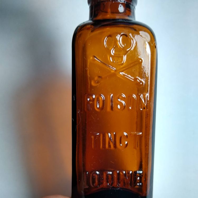 Vintage Amber Glass Poison Tincture Iodine Bottle Halloween Decor Goth Horror