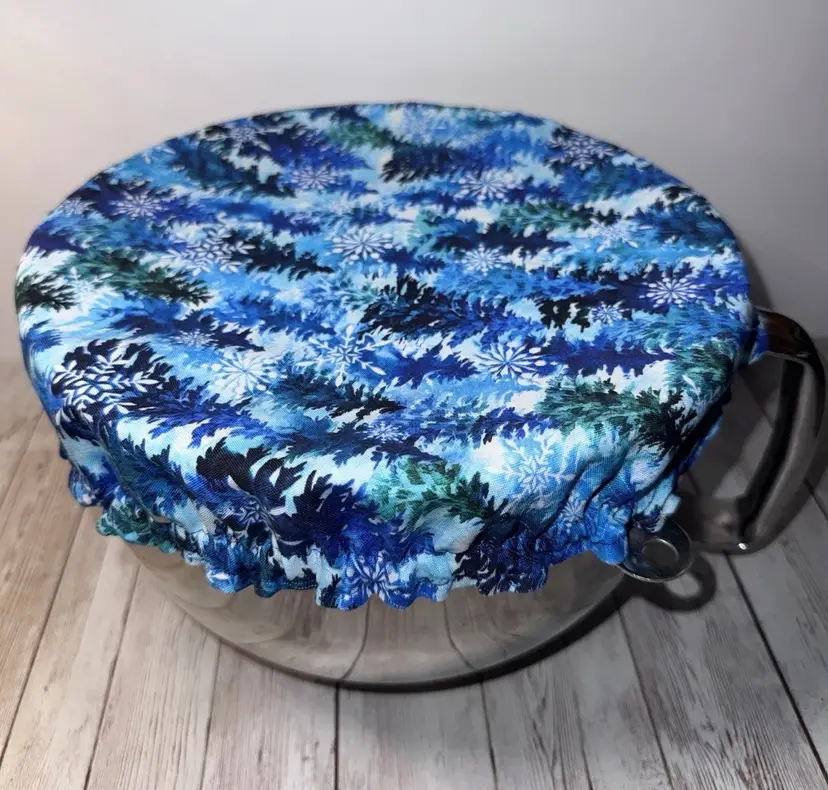 Winter Blue Trees Christmas Reversible KitchenAid Mixer Mixing Bowl Cover Baking