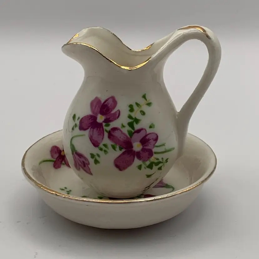 Miniature Wash Bowl And Pitcher Porcelain Hand Painted