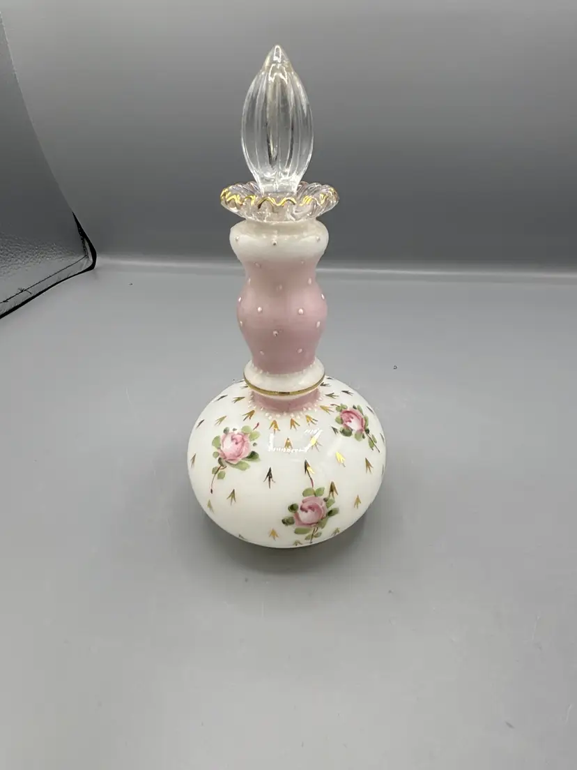 Vintage Fenton Charleston milk glass perfume bottle