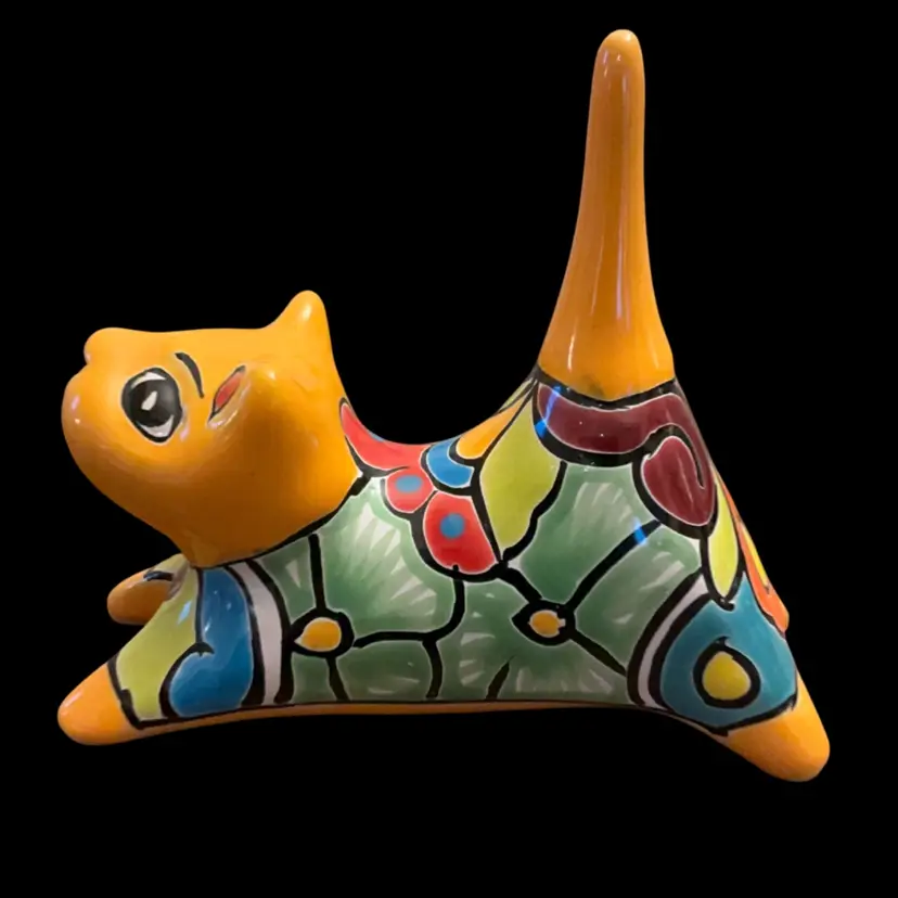Stretching Talavera Kitty Cat Ring Holder 5.5” x 6”