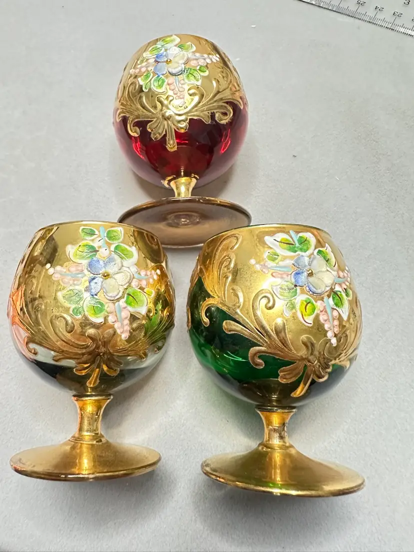 3 Vintage Venetian Brandy Sniffers - BIN