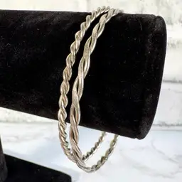 Pair of Silver Tone Twisted Rope Style Bangle Bracelets