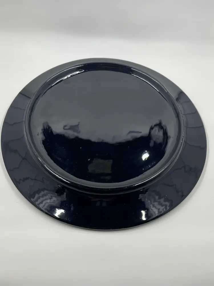 10 inch Hand Painted Black Lacquered Wood Plate