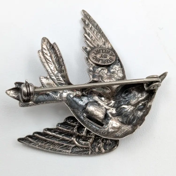 Dramatic Bird Brooch Pin Sterling Signed Jewel Art
