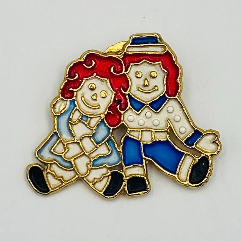 Vintage Mamselle Raggedy Ann and Andy Enamel Pin