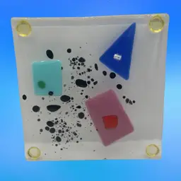 Fused Art Glass 5” Square Trivet Geometric Design