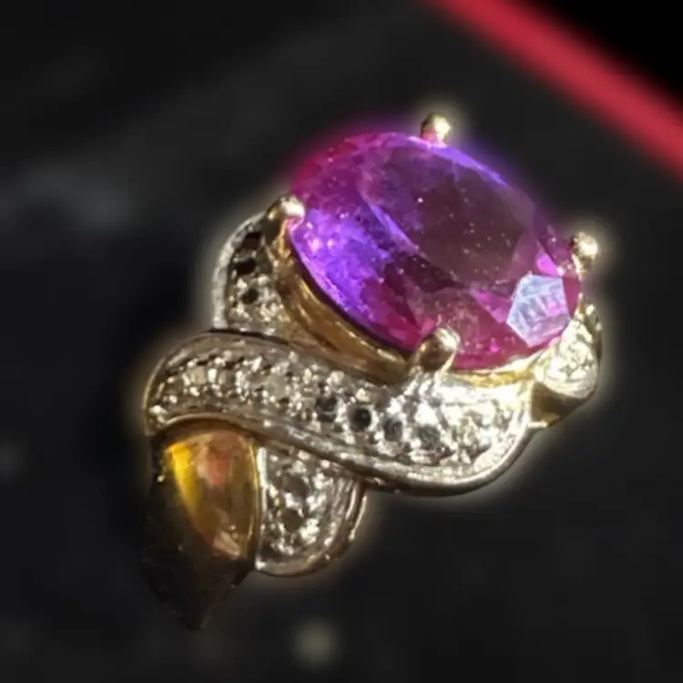 Sterling Silver Ring With Lab Alexandrite And Two Diamonds