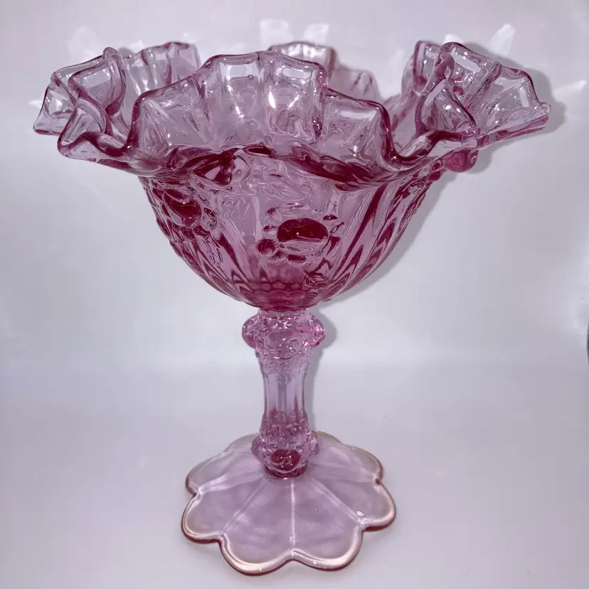 Vintage Fenton Cabbage Rose Pedestal Glass Compote! 6 1/2” Tall 6”Wide!